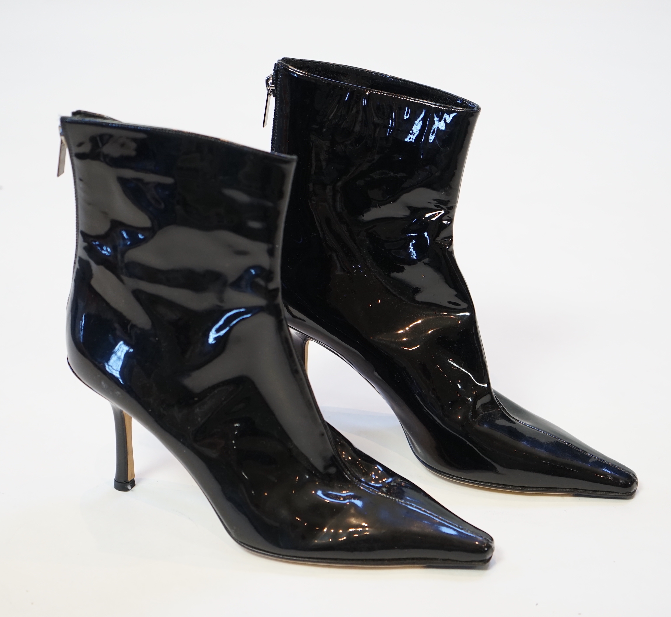 Two pairs of Jimmy Choo black leather heeled lady's boots, size EU 39